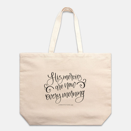 His Mercies Cotton Canvas Oversized Tote Bag