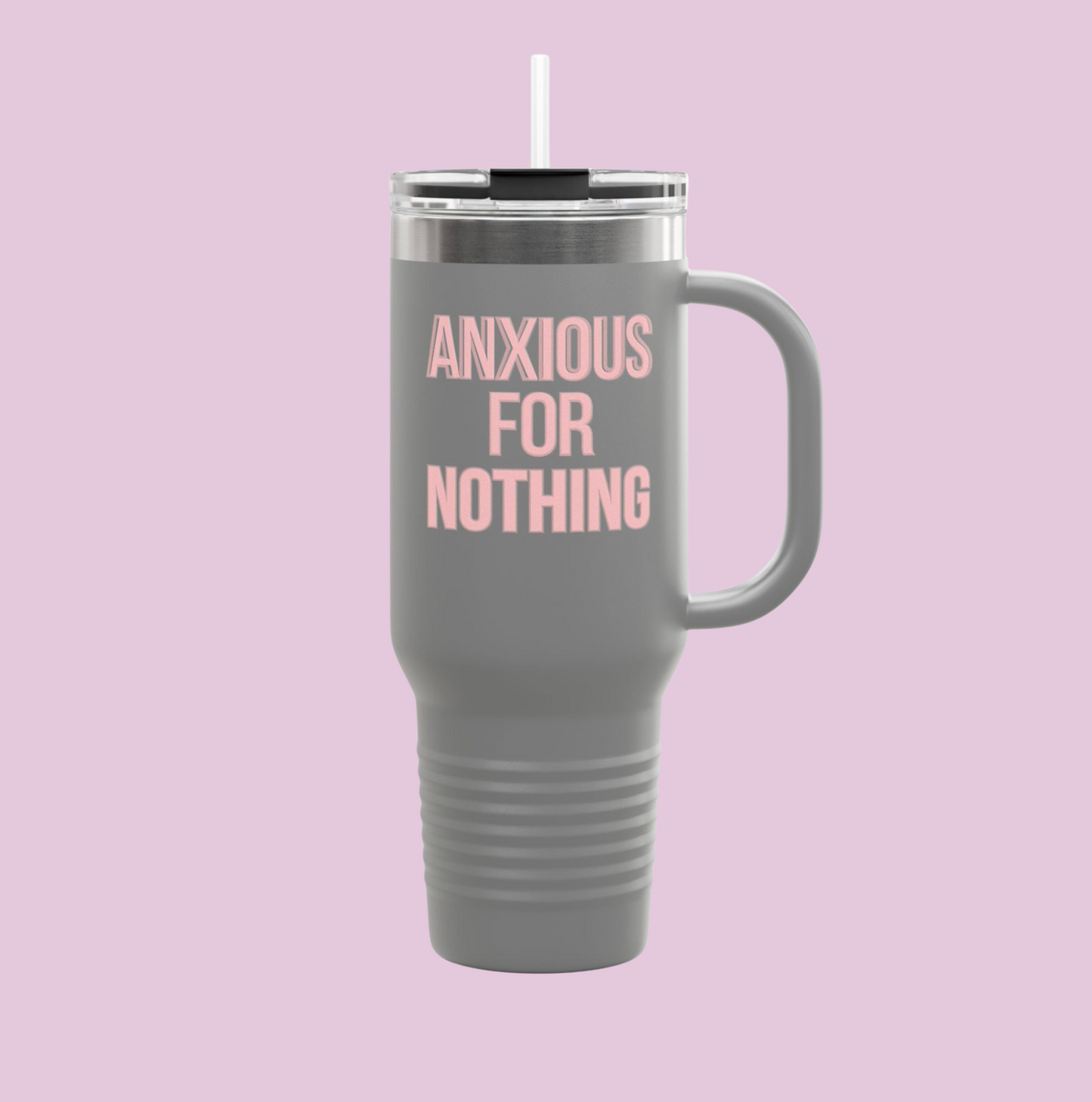 Anxious for Nothing – 40oz Insulated Travel Mug Bible Verse Faith-Based Tumbler in White, Dark Gray & Black