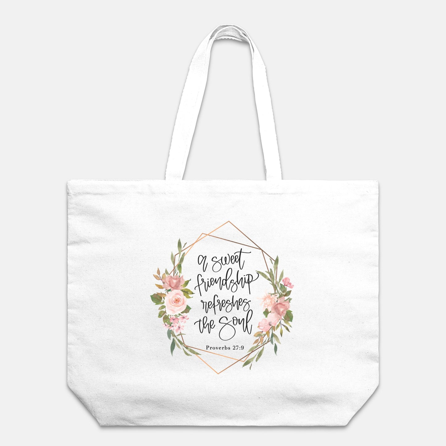 Sweet Friendship Proverbs Cotton Canvas Oversized Natural or White Tote
