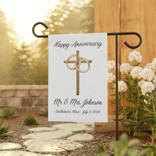 Happy Anniversary Garden Flag – Personalized with Name & Wedding Date