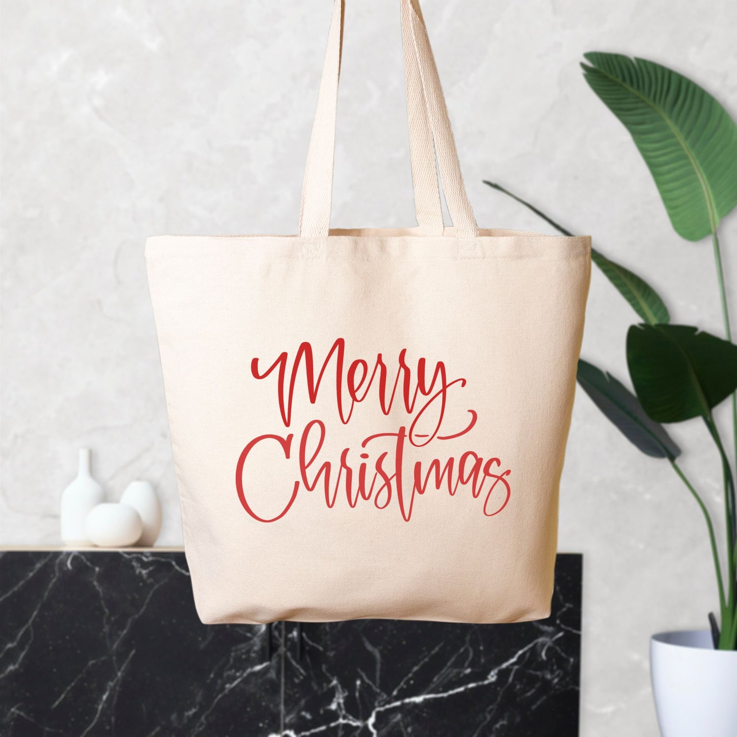 Merry Christmas Cotton Canvas Oversized Tote