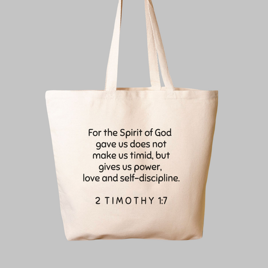 2 Timothy 1:7 Cotton Canvas Oversized Natural Tote