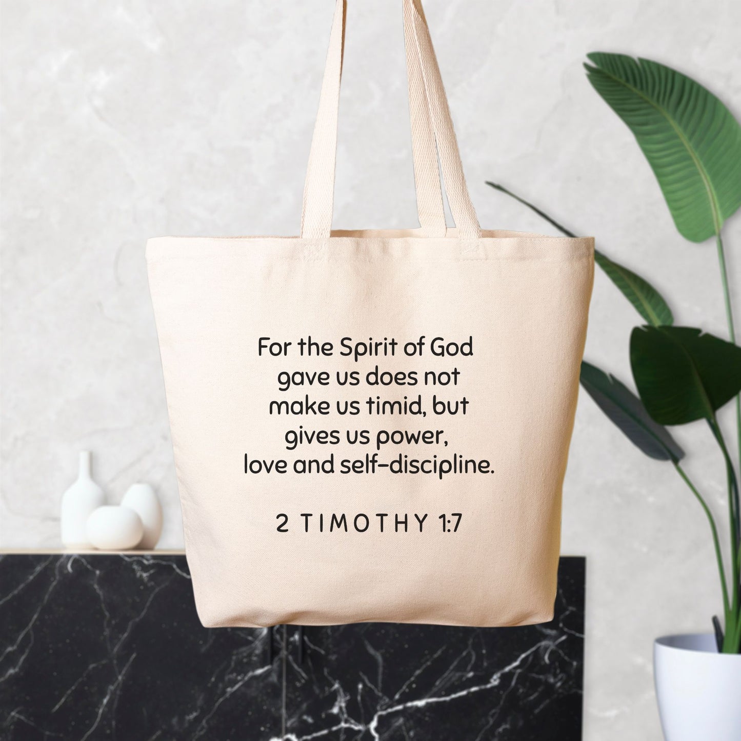 2 Timothy 1:7 Cotton Canvas Oversized Natural Tote