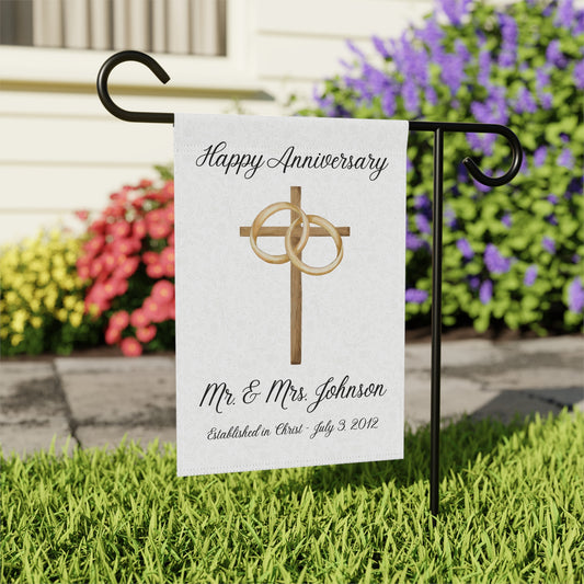 Happy Anniversary Garden Flag – Personalized with Name & Wedding Date