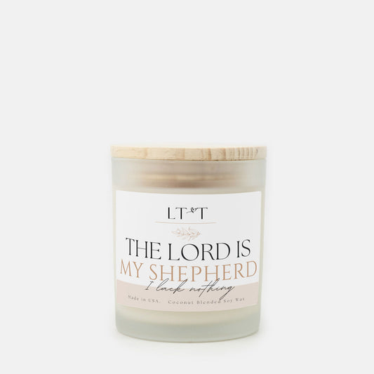 The Lord Is My Shepherd Candle Frosted Glass (Hand Poured 11 oz)