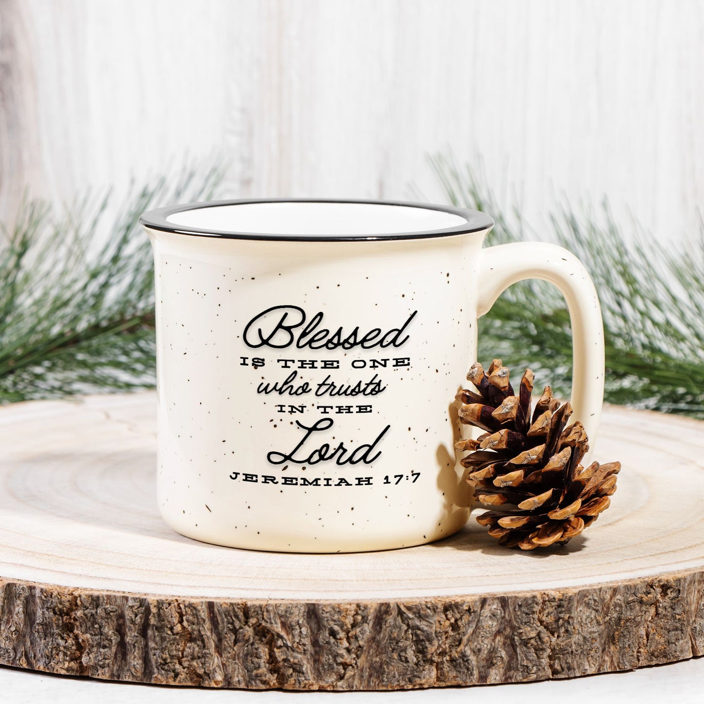 Jeremiah 17:7 Ceramic Camp Mug Speckled Cream 13oz