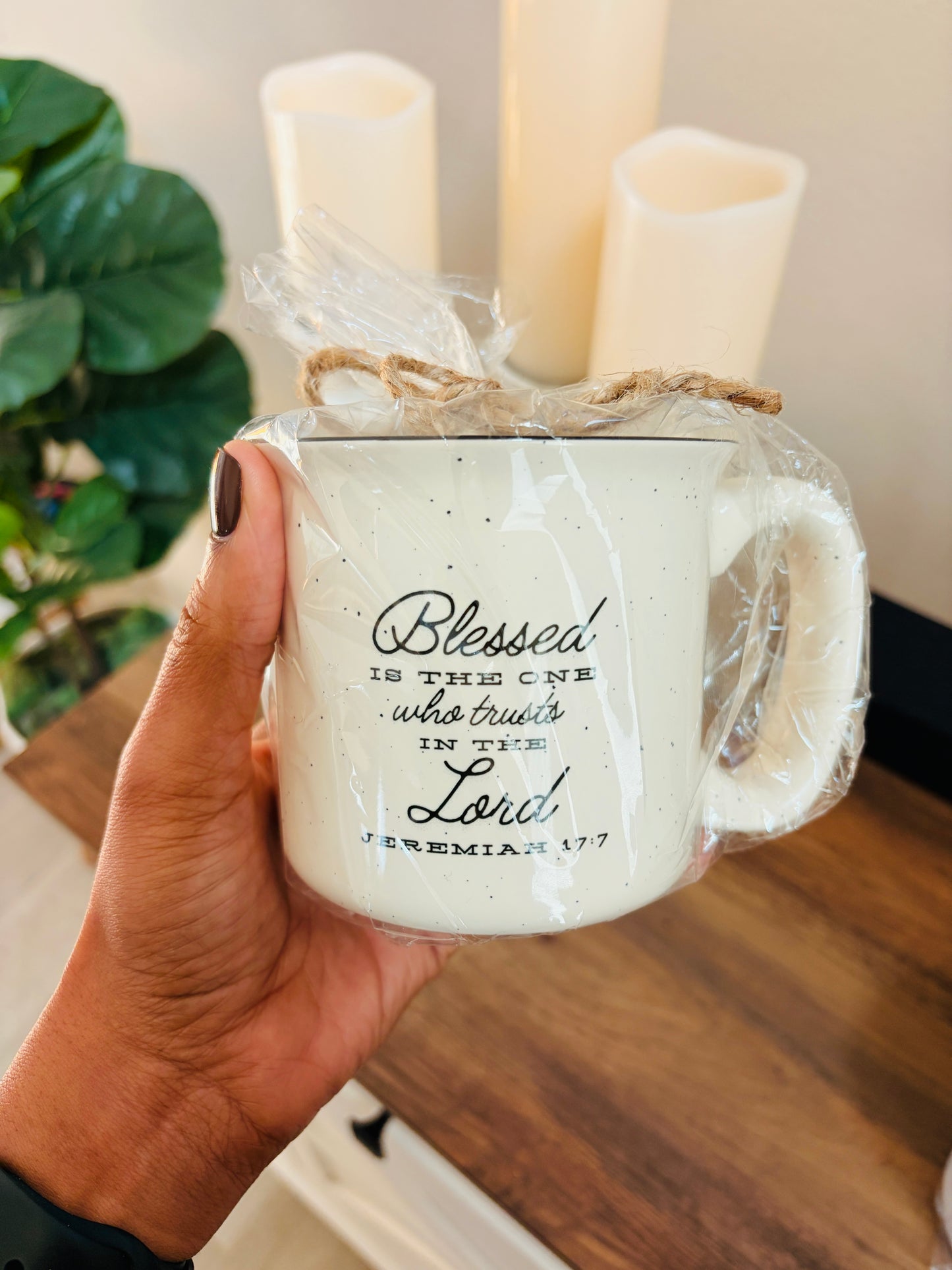 Jeremiah 17:7 Ceramic Camp Mug Speckled Cream 13oz