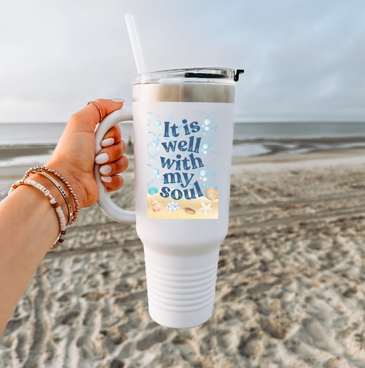 It Is Well With My Soul – 40oz Beach-Themed Insulated Bible Verse Travel Mug