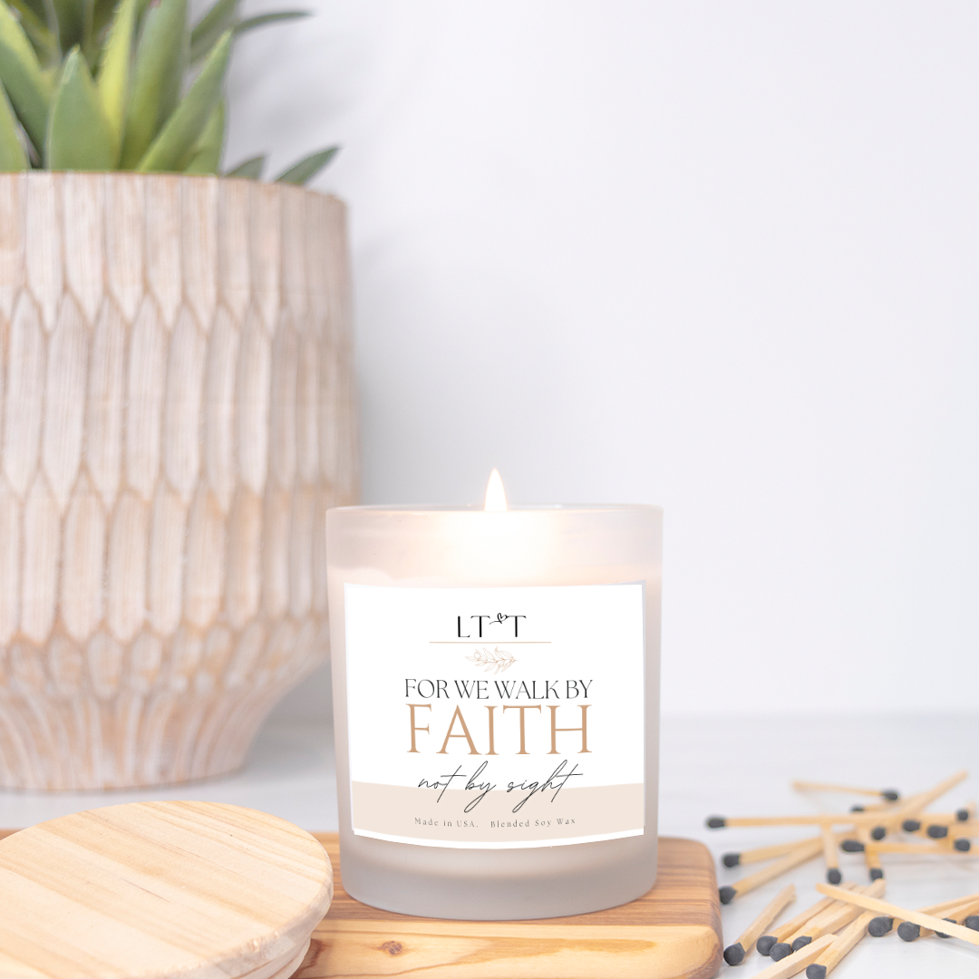 Walk By Faith Candle Frosted Glass (Hand Poured 11 oz)