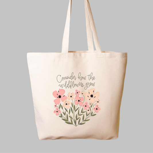 Consider How The Wildflowers Grow Cotton Canvas Oversized Tote Bag