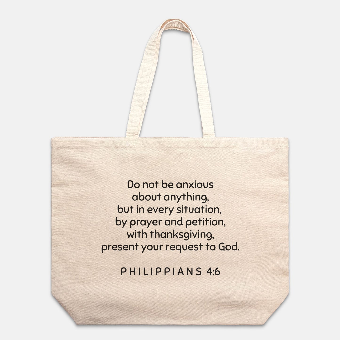 No estés ansioso Filipenses 4:6 Tote extragrande de lona de algodón natural
