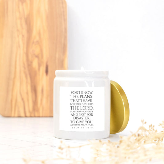 I Know The Plans Bible Verse Candle Ceramic 8oz (White)