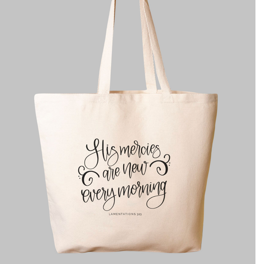 His Mercies Cotton Canvas Oversized Tote Bag