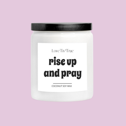 Levántate y reza vela de cerámica blanca de 8 oz