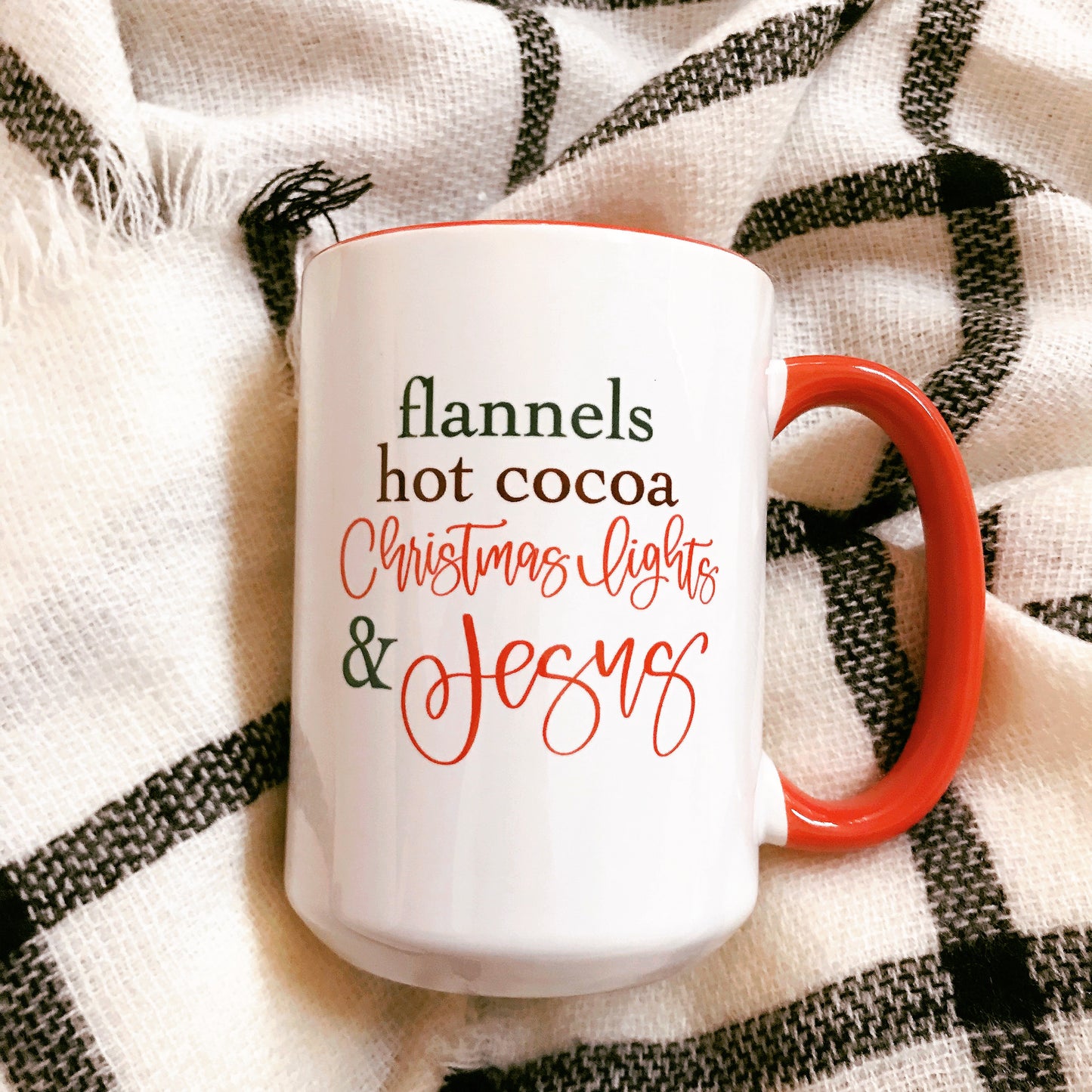 Flannels Hot Cocoa Christmas Lights and Jesus - Christian Mug